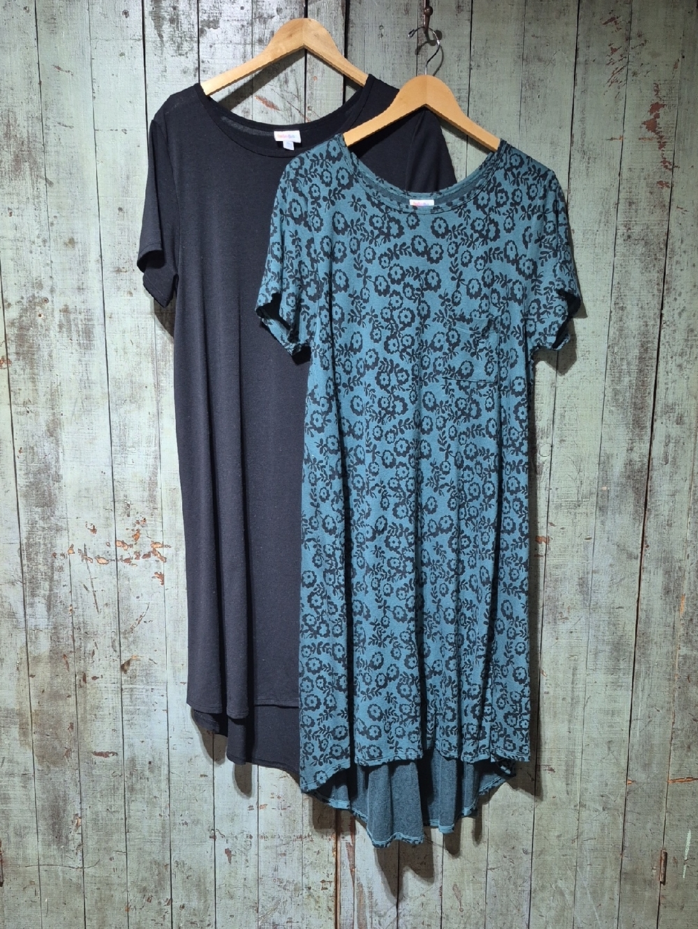 LuLaRoe Teal and Black Floral Swing Carley Dress Duo